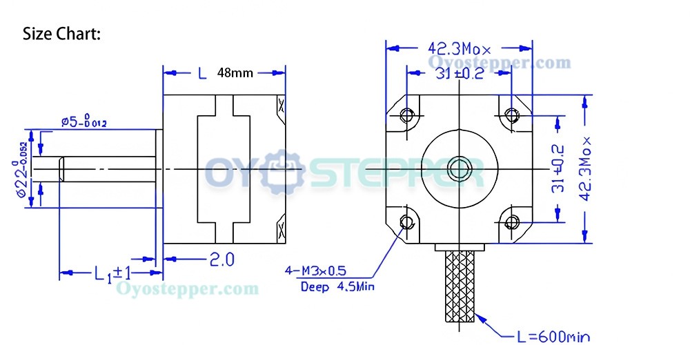 OUKEDA Nema 17 42BYGHW811 Stepper Motor 1.8° 3.12V 2.5A 0.5N·m 42 x 42 mm for 3D Printer